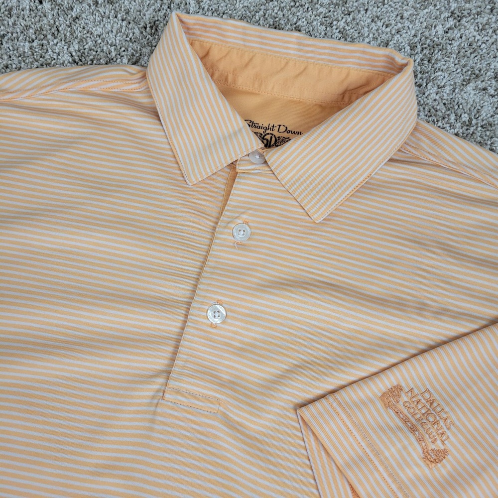 Straight Down Mens Large Orange White Striped Performance Stretch Golf Polo SS